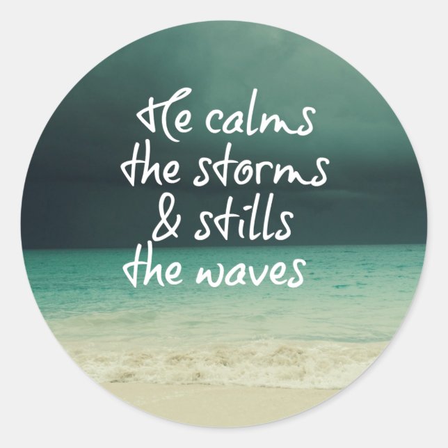 Sticker Rond Tempête de l'océan avec la citation de Dieu (Devant)
