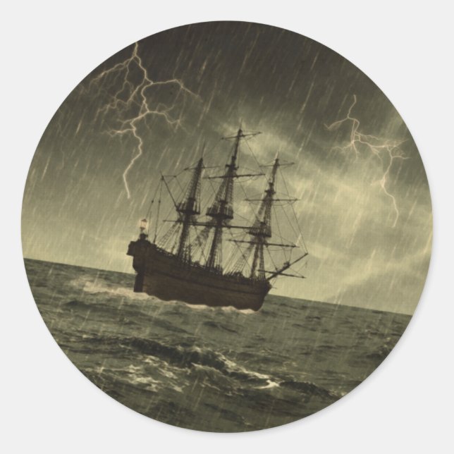 Sticker Rond Tempête en mer (Devant)