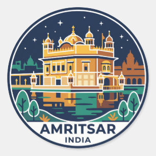 Sticker Rond Temple d'Or d'Amritsar la nuit Inde