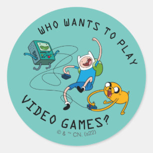 Sticker Rond Temps d'aventure   Finn & Jake Jouer avec BMO