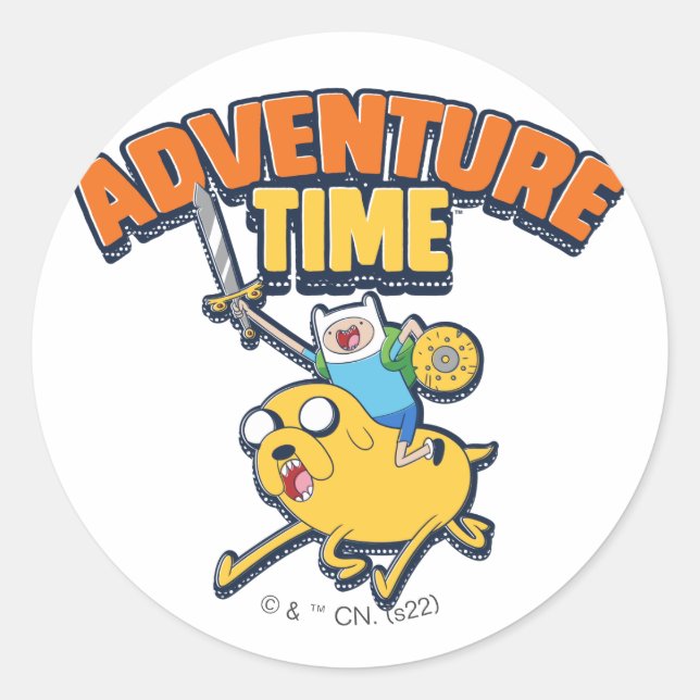 Sticker Rond Temps d'aventure | Finn Riding Jake (Devant)