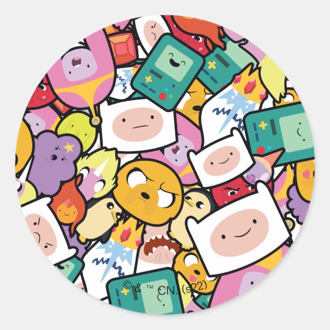 Sticker Rond Temps d'aventure | Motif de jeu de caractères (Devant)