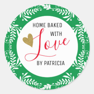 Sticker Rond Tendance Cuisinée Avec Amour Vert Et Blanc