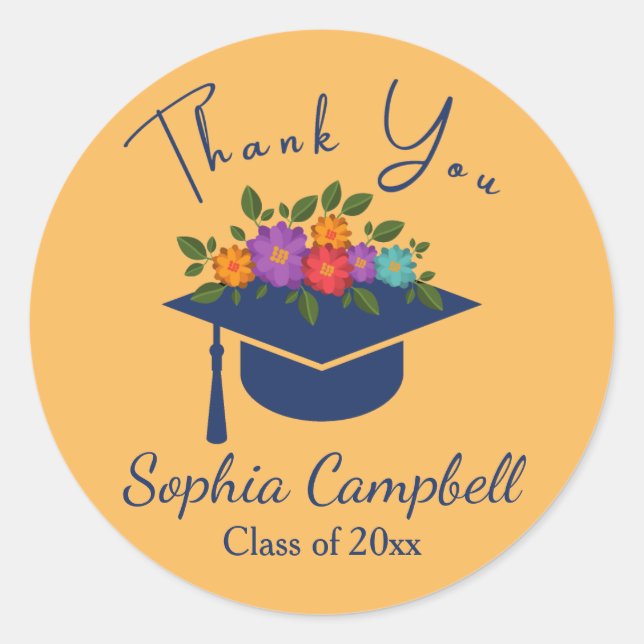 Sticker rond tendance Floral Graduation Classic (Devant)
