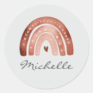 Sticker Rond Tendance Mignon Bohème Aquarelle Arc-en-ciel Perso