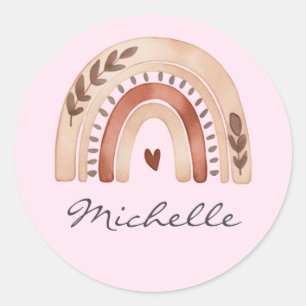 Sticker Rond Tendance Mignonne Bohème Aquarelle Arc-en-ciel Per