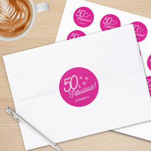 Sticker Rond Tendance rose 50 Et Fabuleux Anniversaire