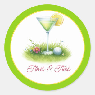 Sticker Rond Tendance Vert & Gen Z Jaune Martini Golf Mariage
