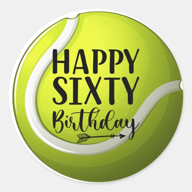 Sticker Rond Tennis 60e anniversaire avec balle de tennis (Devant)