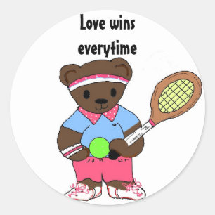 Sticker Rond Tennis Bear - L'amour gagne à chaque fois
