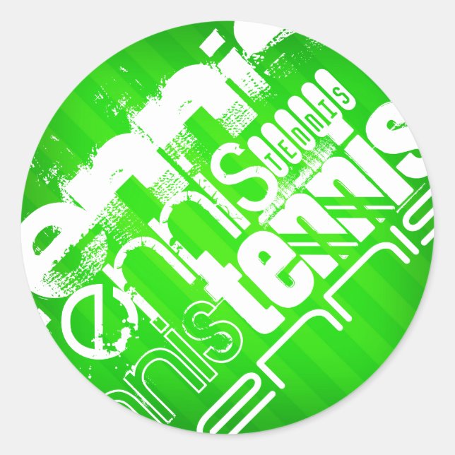 Sticker Rond Tennis ; Neon Green Stripes. (Devant)