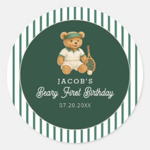 Sticker Rond Tennis Preppy Bear 1er anniversaire