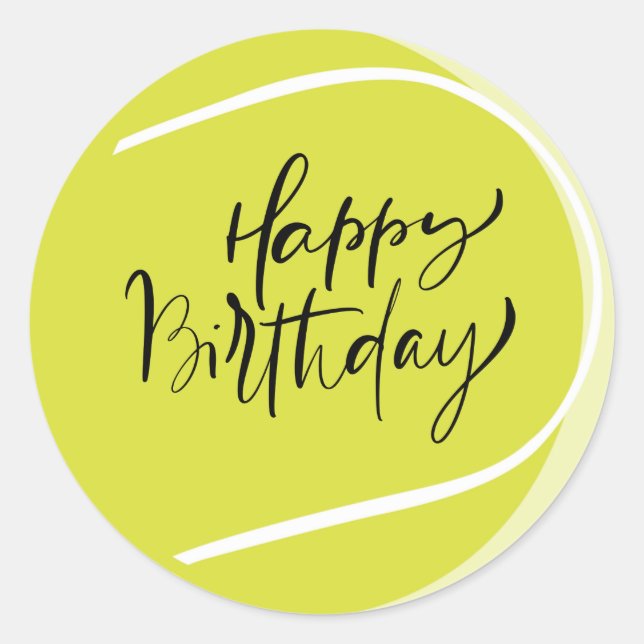 Sticker Rond Tennis sur jaune Joyeux Anniversaire (Devant)