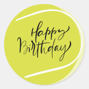 Sticker Rond Tennis sur jaune Joyeux Anniversaire