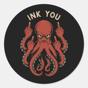 Sticker Rond Tentacules de Défiance - Pieuvre Drôle