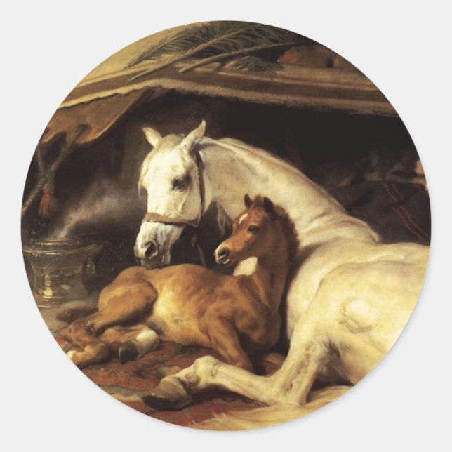 STICKER ROND TENTE ARABE AVEC CHEVAUX, AUTRES ANIMAUX (Devant)