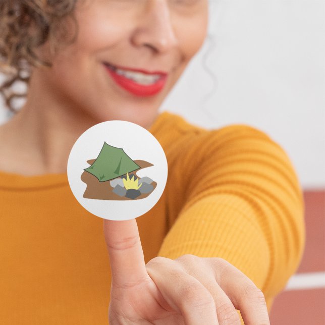 Sticker Rond Tente de camping et feu de camp Aventure en plein  (Créateur téléchargé)