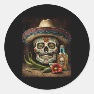 Sticker Rond Tequila Sombrero Cinco De Mayo