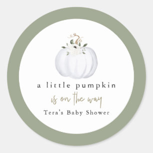 Sticker Rond TERA Fall Green Baby shower Citrouille blanc