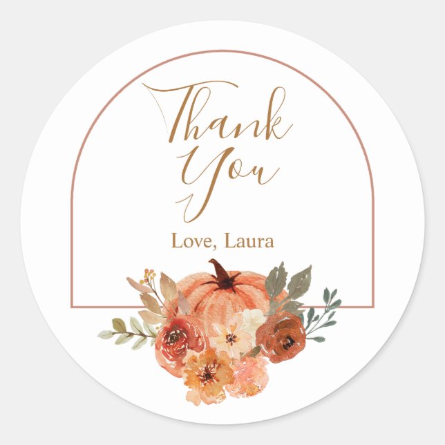 Sticker Rond Terracota Citrouille Boho Floral Anniversaire (Devant)