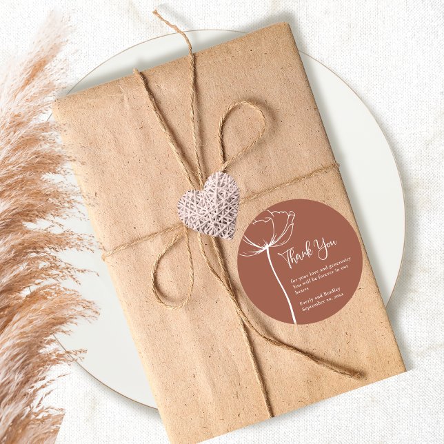 Sticker Rond Terracotta Bold Simple Mariage floral simple Merci (Créateur téléchargé)