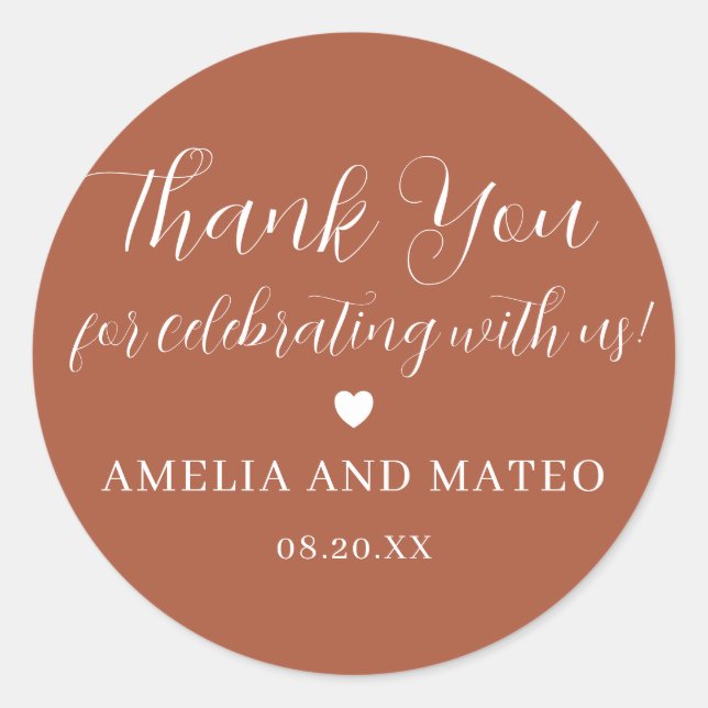 Sticker Rond Terracotta Calligraphie Mariage Merci Favor (Devant)