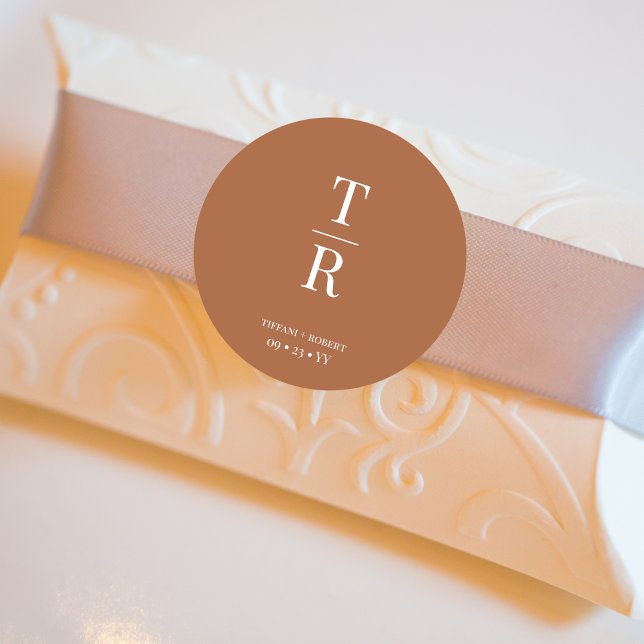 Sticker Rond Terracotta Chic Monogrammed Mariage Faveur (Créateur téléchargé)