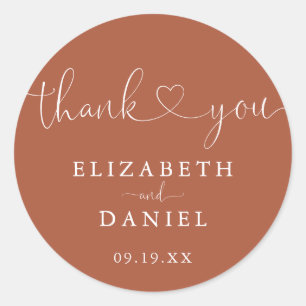 Sticker Rond Terracotta Coeur Script Merci Mariage Faveur