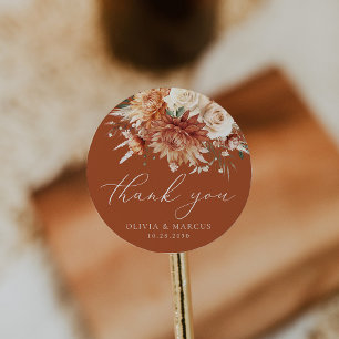 Sticker Rond Terracotta Dahlia Rose Merci Mariage Favoriser