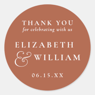Sticker Rond Terracotta minimaliste Monogramme Mariage Merci