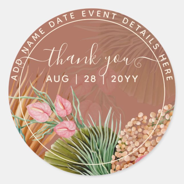 Sticker Rond Terracotta Pampas Grass Merci Favoriser Classic Ro (Devant)