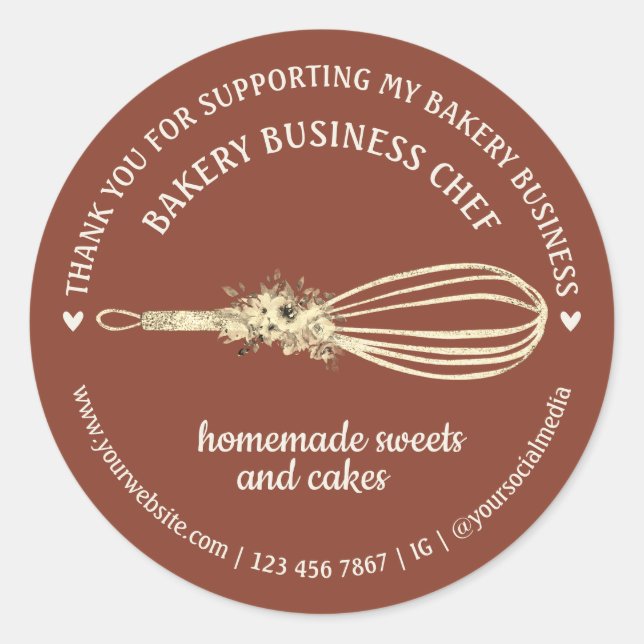 Sticker Rond Terracotta Restauration Boulangerie Chef Fleur Whi (Devant)