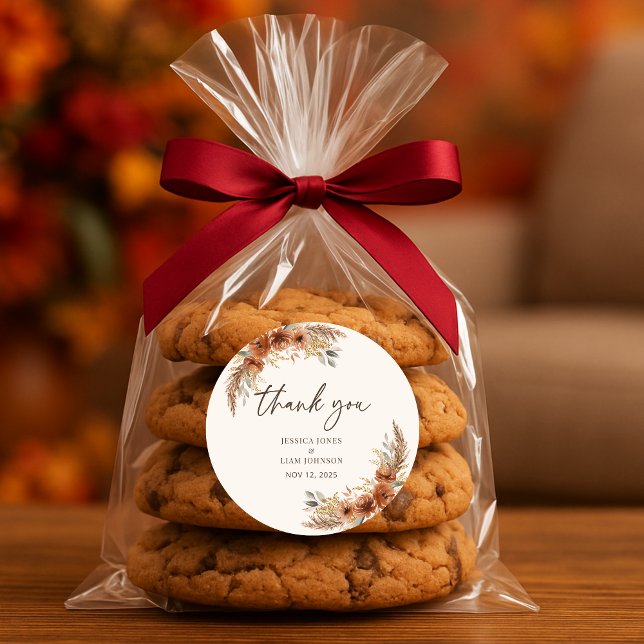 Sticker Rond Terracotta Rustic Fall Floral Mariage Merci (Terracotta Rustic Fall Floral Wedding Thank you Classic Round Sticker)