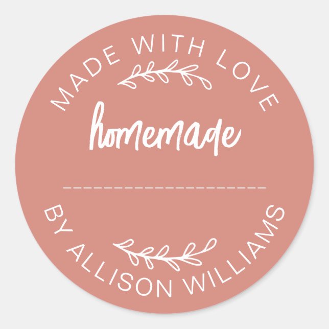 Sticker Rond Terracotta Script Made With Love Homemade Food Jar (Devant)