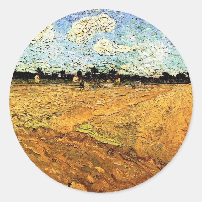 Sticker Rond Terrain coulé (les Furrows) par Vincent van Gogh (Devant)