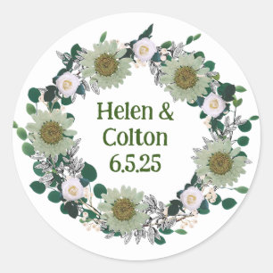 Sticker Rond Terrain vert rustique Mariage Floral Wreath