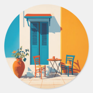 Sticker Rond Terrasse méditerranéenne Bliss