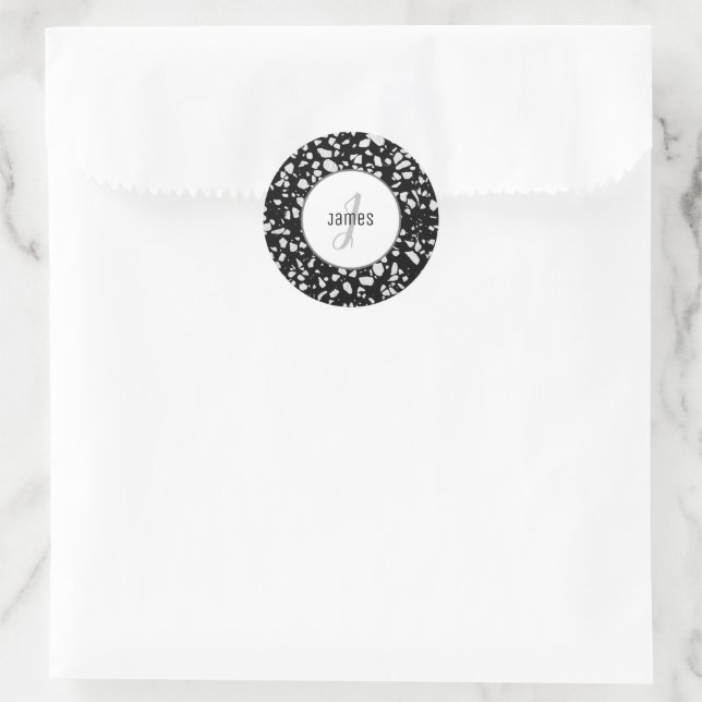 Sticker Rond Terrazzo Abstrait customisé Motif noir et blanc (Sac)