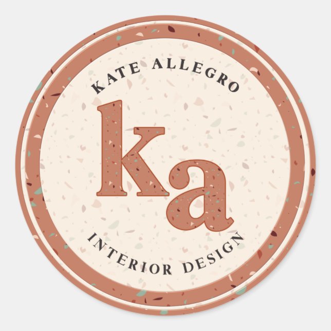 Sticker Rond Terrazzo moderne en Terracotta Initiales Logo pers (Devant)