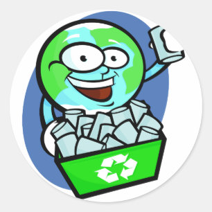 Sticker Rond Terre animée recyclage