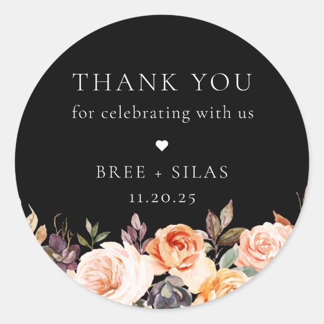 Sticker Rond Terre Automne Mariage Floral Merci (Devant)