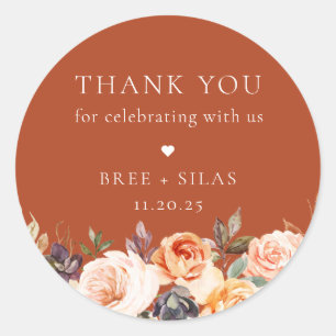 Sticker Rond Terre Automne Mariage Floral Merci