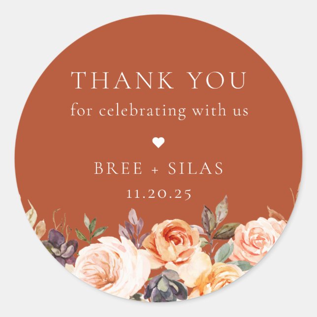 Sticker Rond Terre Automne Mariage Floral Merci (Devant)
