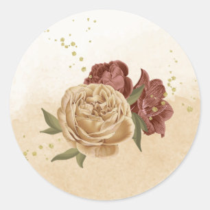 Sticker Rond terre cuite tonalité terre vert fleuri