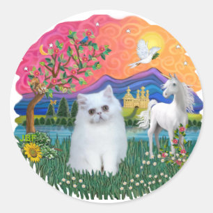 Sticker Rond Terre de Fantaisie (ff) - chaton persan (blanc)