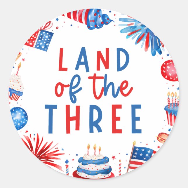Sticker Rond Terre Des Trois 4 juillet 3e Fête D'Anniversaire (Devant)