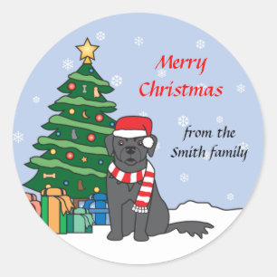 Sticker Rond Terre-Neuve et l'arbre de Noël