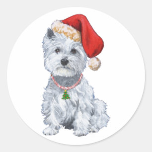Sticker Rond Terrier Blanc de West Highland Père Noël