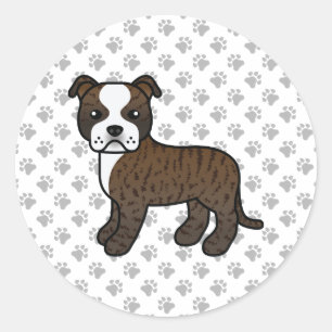 Sticker Rond Terrier Bull Staffordshire Bringé Et Blanc Chien