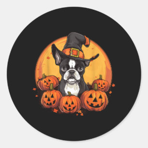 Sticker Rond Terrier de Boston Bostie Chien Race Animal Hallowe
